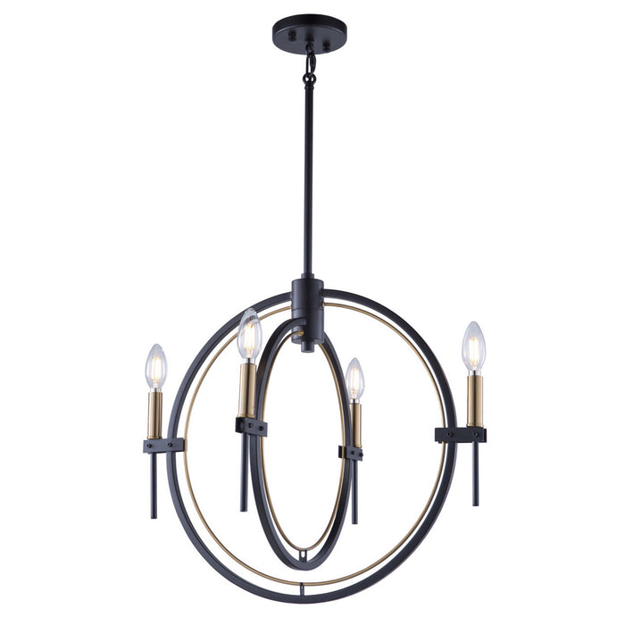 Artcraft AC11454 Four Light Chandelier, Matte Black & Harvest Brass