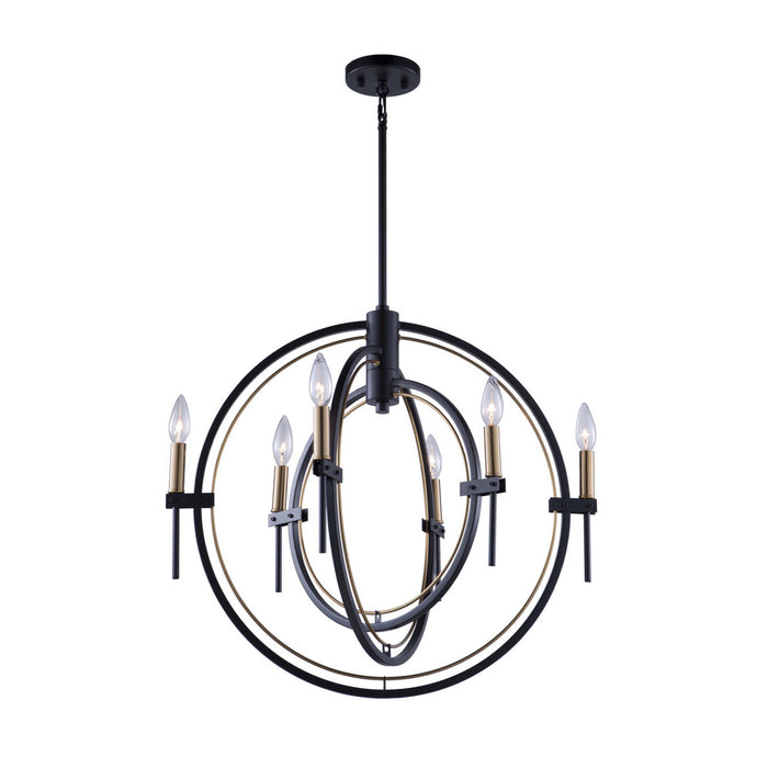 Artcraft AC11456 Six Light Chandelier, Matte Black & Harvest Brass
