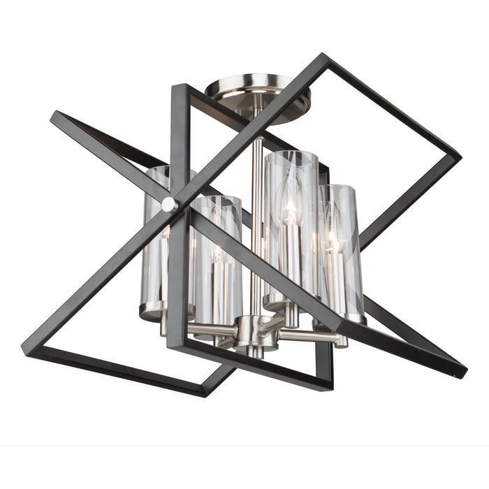 Artcraft AC11471 Four Light Semi Flush Mount, Matte Black & Polished Nickel
