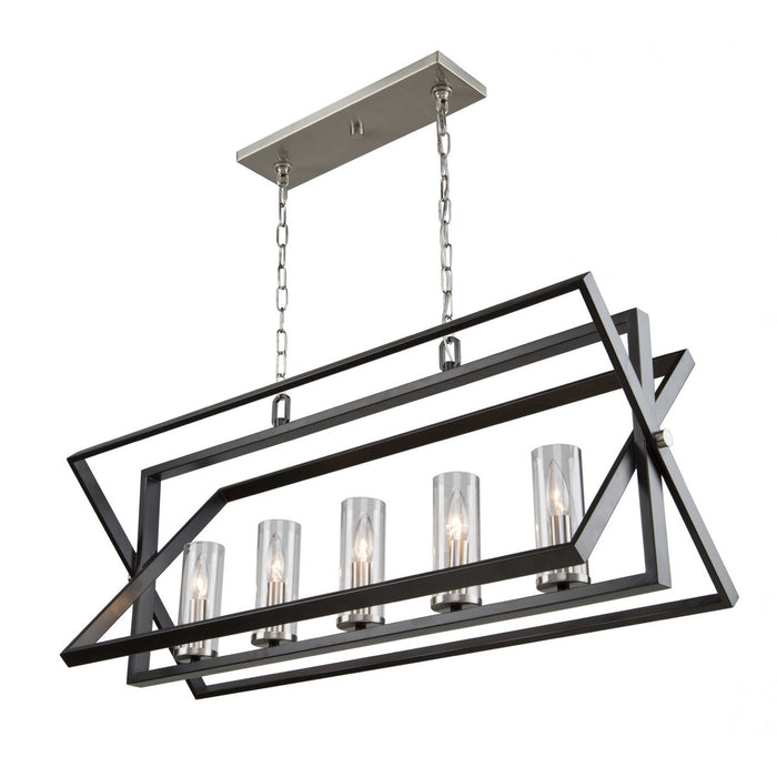 Artcraft AC11473 Five Light Island Pendant, Matte Black & Polished Nickel