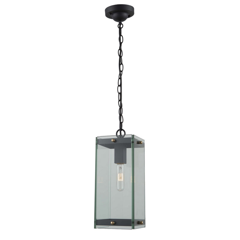 Artcraft AC8145BK One Light Outdoor Pendant, Matte Black & Harvest Brass