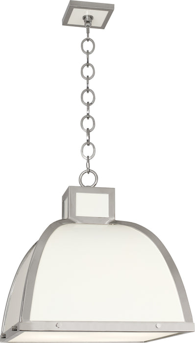 Robert Abbey 1447 Three Light Pendant, Glossy White Painted w/Polished Nickel