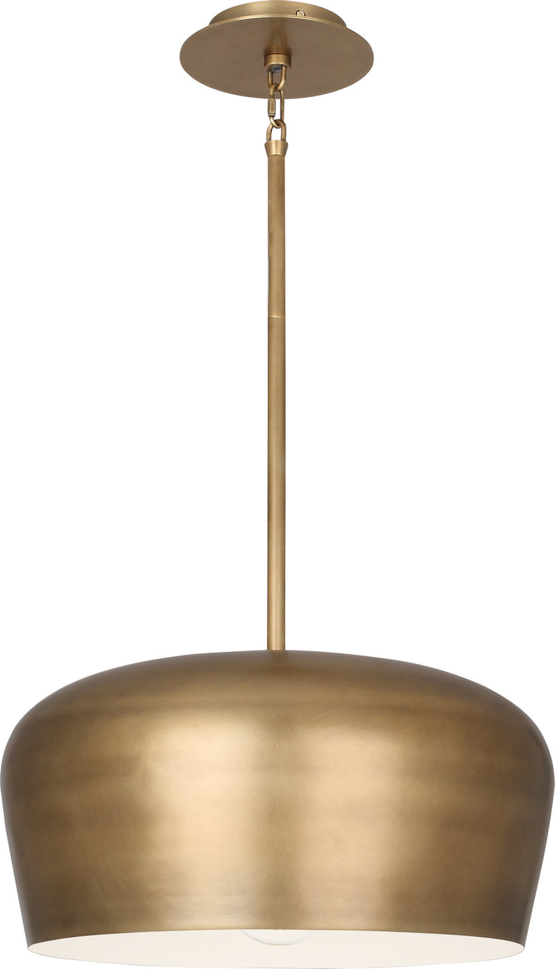 Robert Abbey 610 One Light Pendant, Warm Brass w/Painted White Interior