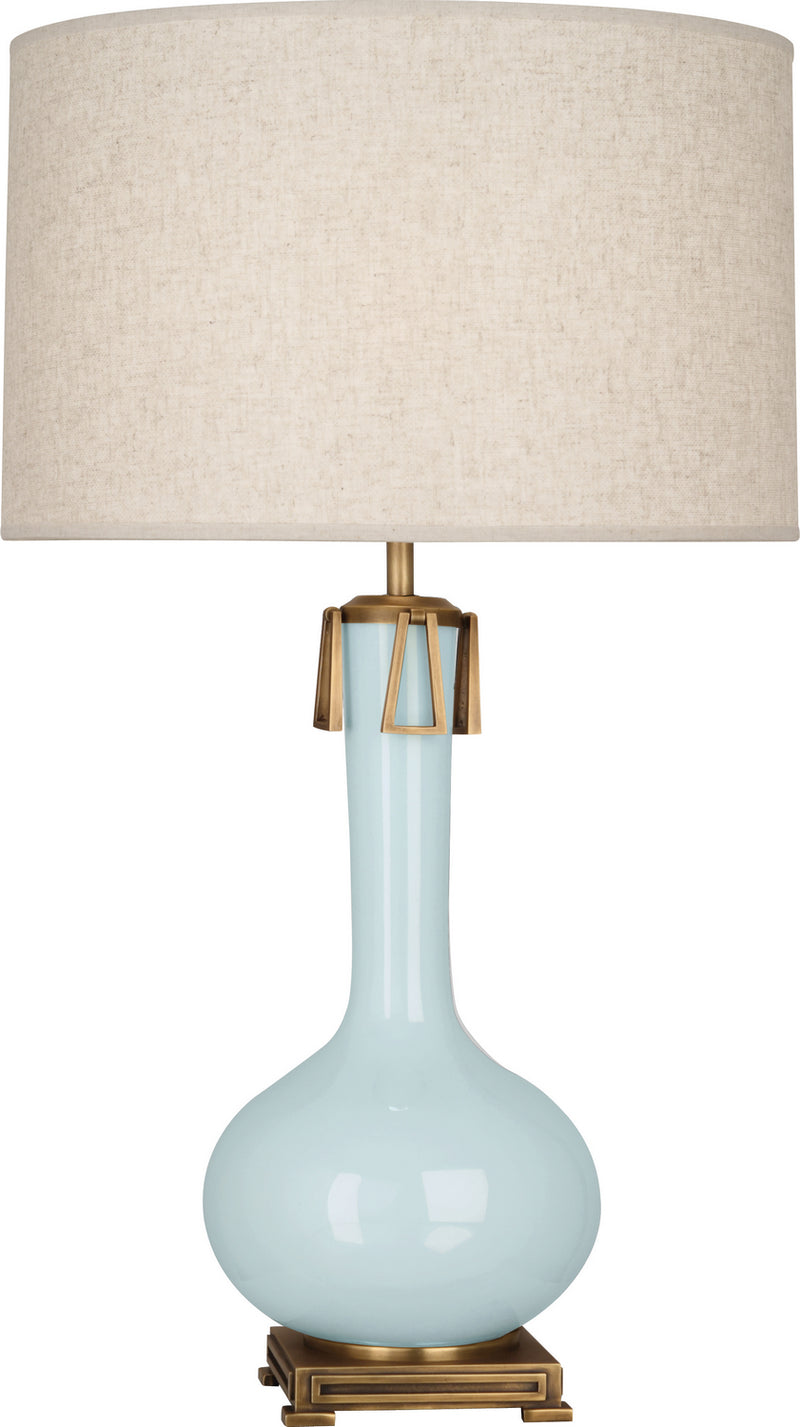 Robert Abbey BB992 One Light Table Lamp, Baby Blue Glazed Ceramic w/Aged Brass