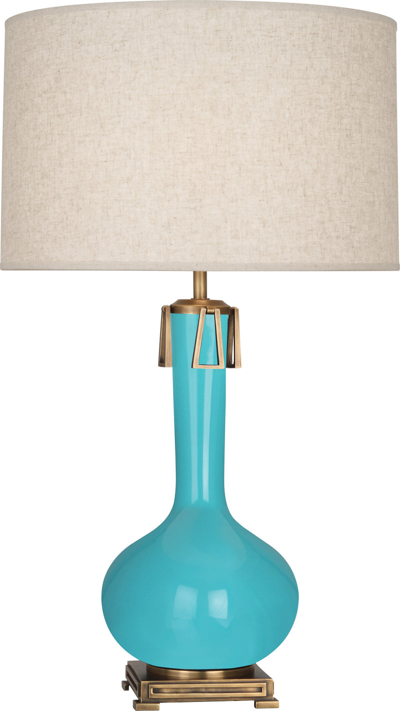 Robert Abbey EB992 One Light Table Lamp, Egg Blue Glazed Ceramic w/Aged Brass