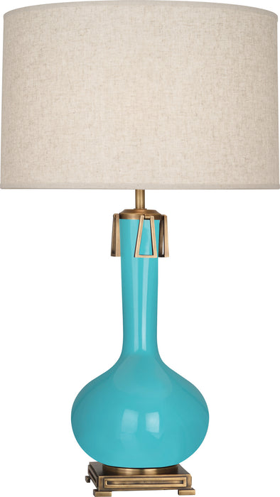 Robert Abbey EB992 One Light Table Lamp, Egg Blue Glazed Ceramic w/Aged Brass