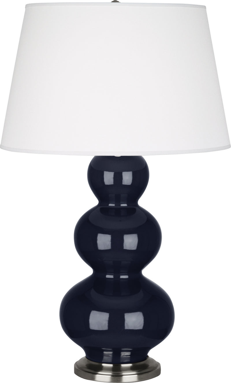 Robert Abbey MB42X One Light Table Lamp, Midnight Blue Glazed Ceramic w/Antique Silvered