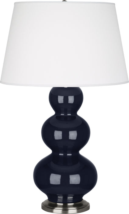 Robert Abbey MB42X One Light Table Lamp, Midnight Blue Glazed Ceramic w/Antique Silvered
