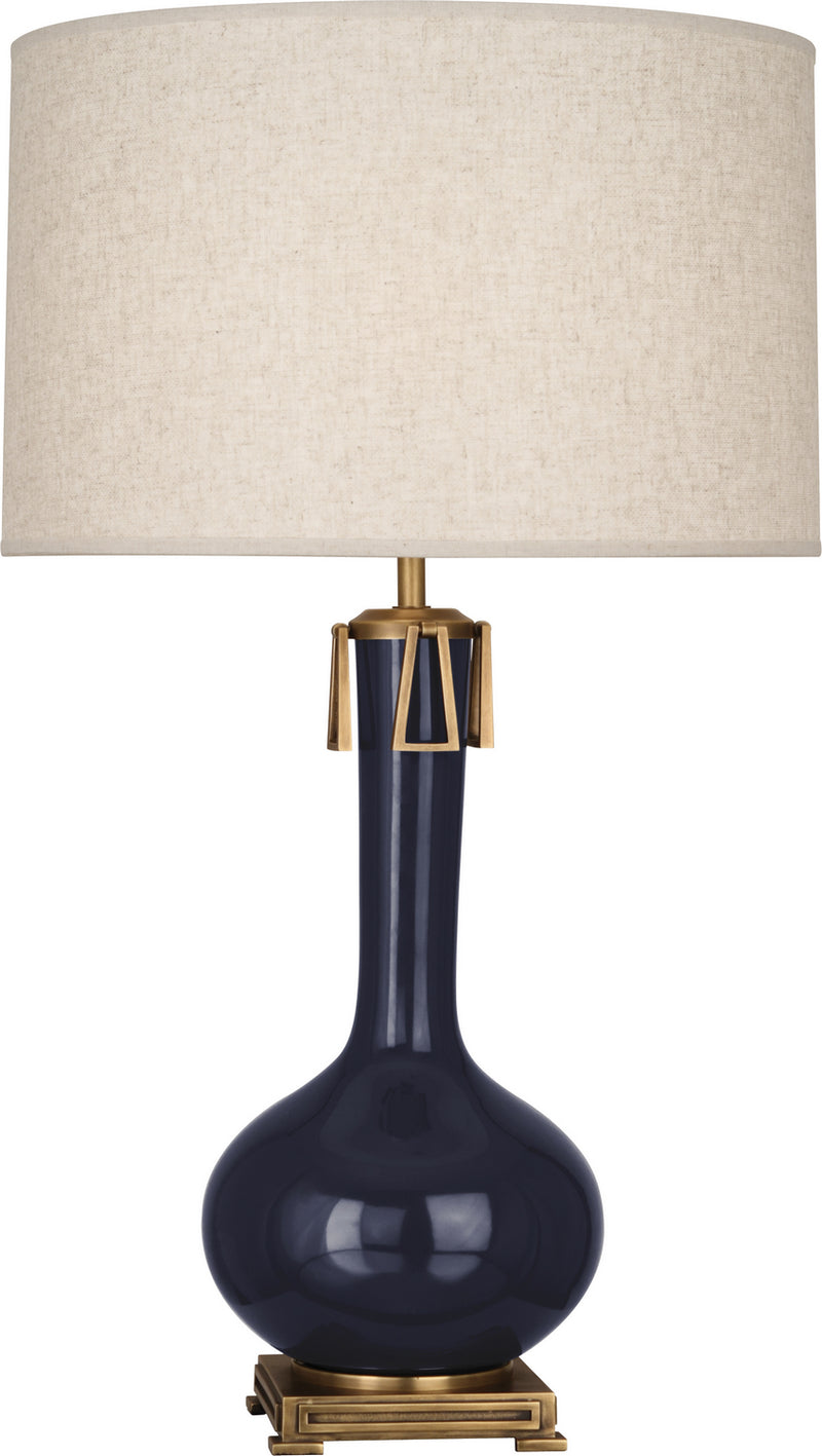 Robert Abbey MB992 One Light Table Lamp, Midnight Blue Glazed Ceramic w/Aged Brass