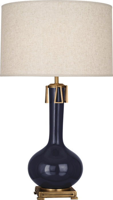 Robert Abbey MB992 One Light Table Lamp, Midnight Blue Glazed Ceramic w/Aged Brass
