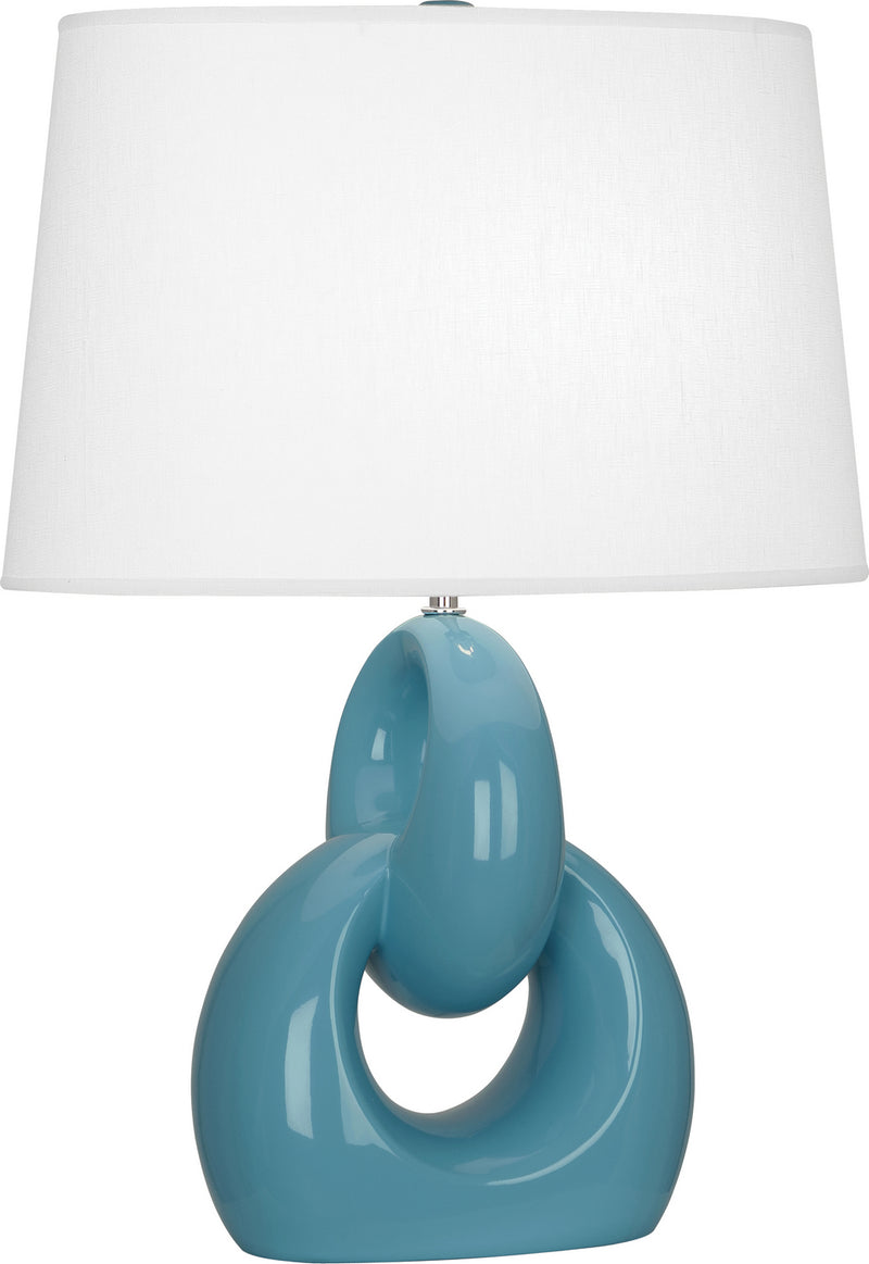 Robert Abbey OB981 One Light Table Lamp, Steel Blue Glazed Ceramic w/Polished Nickel