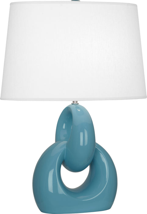 Robert Abbey OB981 One Light Table Lamp, Steel Blue Glazed Ceramic w/Polished Nickel