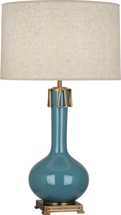 Robert Abbey OB992 One Light Table Lamp, Steel Blue Glazed Ceramic w/Aged Brass