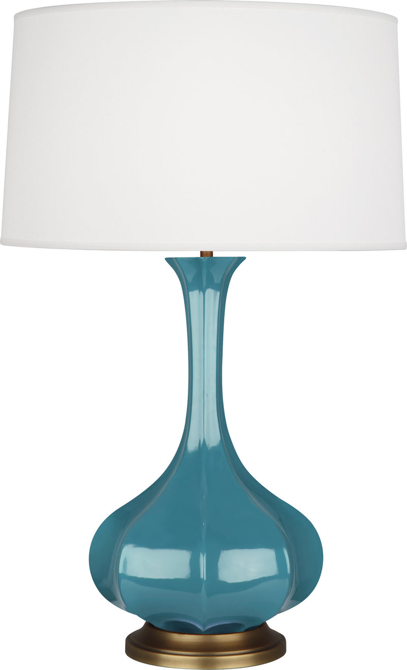 Robert Abbey OB994 One Light Table Lamp, Steel Blue Glazed Ceramic w/Aged Brass