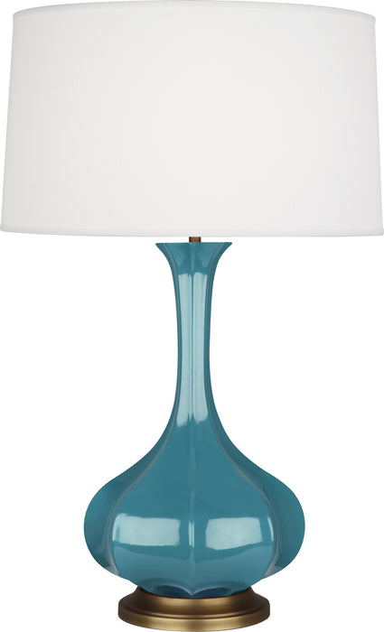 Robert Abbey OB994 One Light Table Lamp, Steel Blue Glazed Ceramic w/Aged Brass
