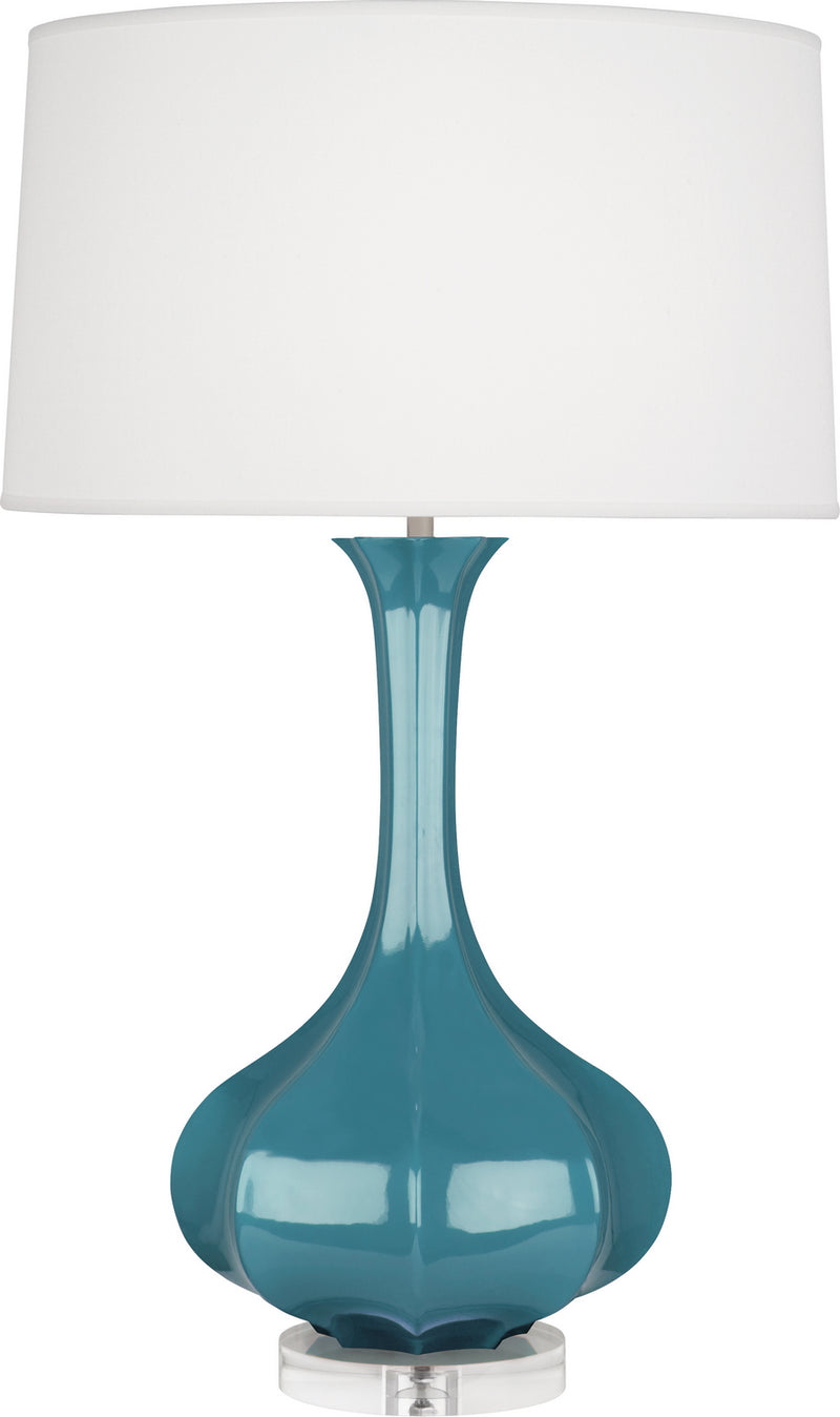 Robert Abbey OB996 One Light Table Lamp, Steel Blue Glazed Ceramic w/Lucite