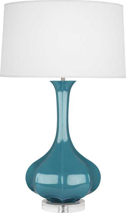 Robert Abbey OB996 One Light Table Lamp, Steel Blue Glazed Ceramic w/Lucite