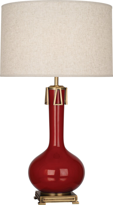 Robert Abbey OX992 One Light Table Lamp, Oxblood Glazed Ceramic w/Aged Brass