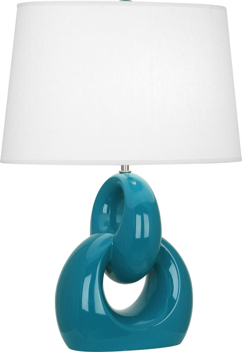 Robert Abbey PC981 One Light Table Lamp, Peacock Glazed Ceramic w/Polished Nickel