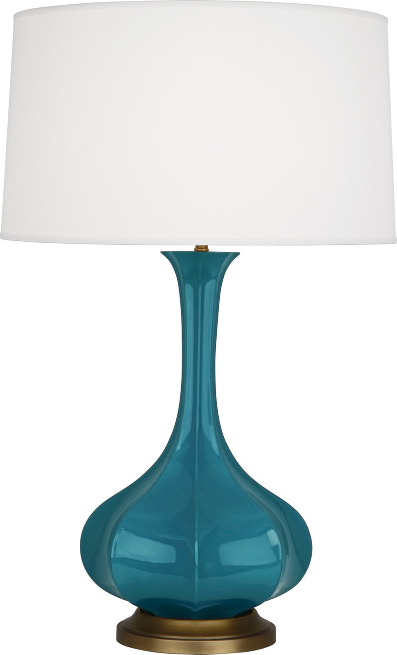 Robert Abbey PC994 One Light Table Lamp, Peacock Glazed Ceramic w/Aged Brass