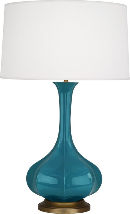 Robert Abbey PC994 One Light Table Lamp, Peacock Glazed Ceramic w/Aged Brass
