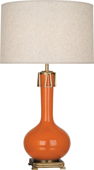 Robert Abbey PM992 One Light Table Lamp, Pumpkin Glazed Ceramic w/Aged Brass