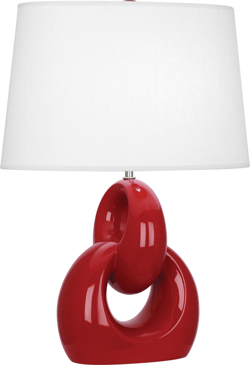 Robert Abbey RR981 One Light Table Lamp, Ruby Red Glazed Ceramic w/Polished Nickel