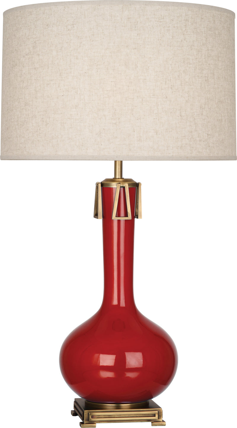 Robert Abbey RR992 One Light Table Lamp, Ruby Red Glazed Ceramic w/Aged Brass