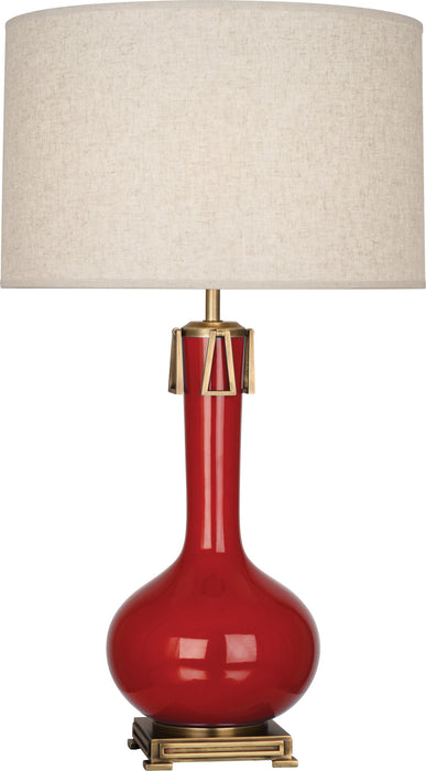 Robert Abbey RR992 One Light Table Lamp, Ruby Red Glazed Ceramic w/Aged Brass