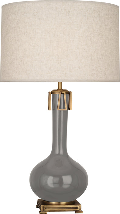 Robert Abbey ST992 One Light Table Lamp, Smokey Taupe Glazed Ceramic w/Aged Brass