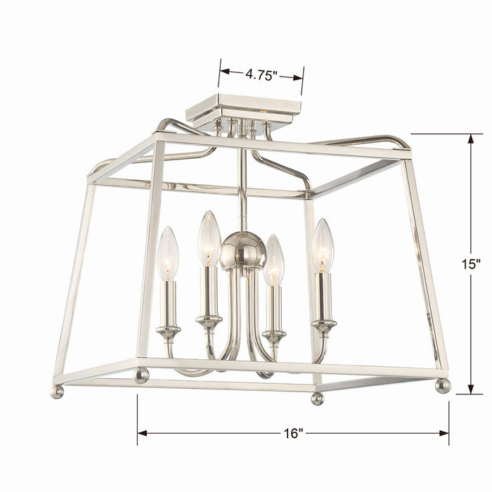Crystorama 2243-PN_NOSHADE Four Light Semi Flush Mount, Polished Nickel