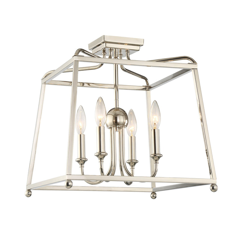 Crystorama 2243-PN_NOSHADE Four Light Semi Flush Mount, Polished Nickel