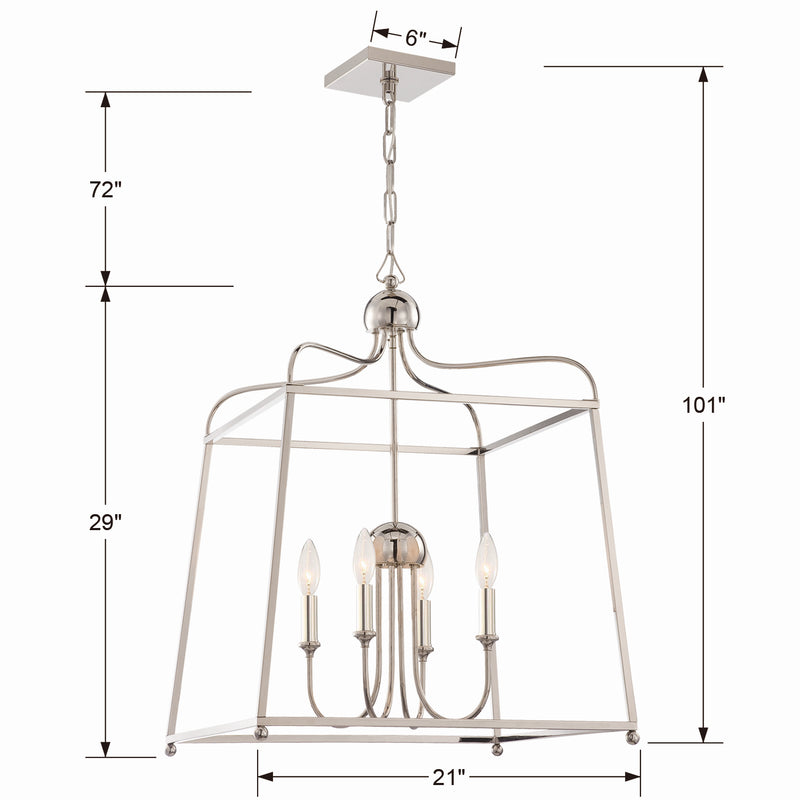 Crystorama 2244-PN_NOSHADE Four Light Chandelier, Polished Nickel