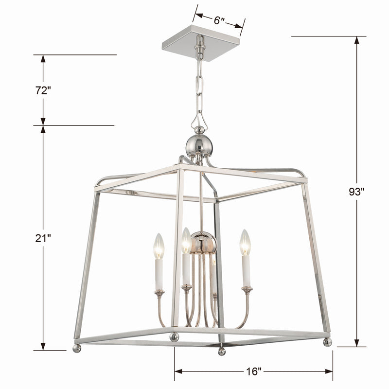 Crystorama 2245-PN_NOSHADE Four Light Chandelier, Polished Nickel