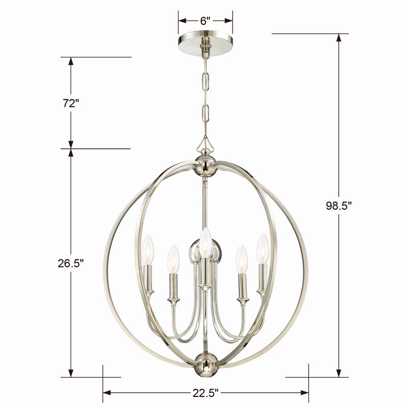 Crystorama 2247-PN_NOSHADE Five Light Chandelier, Polished Nickel