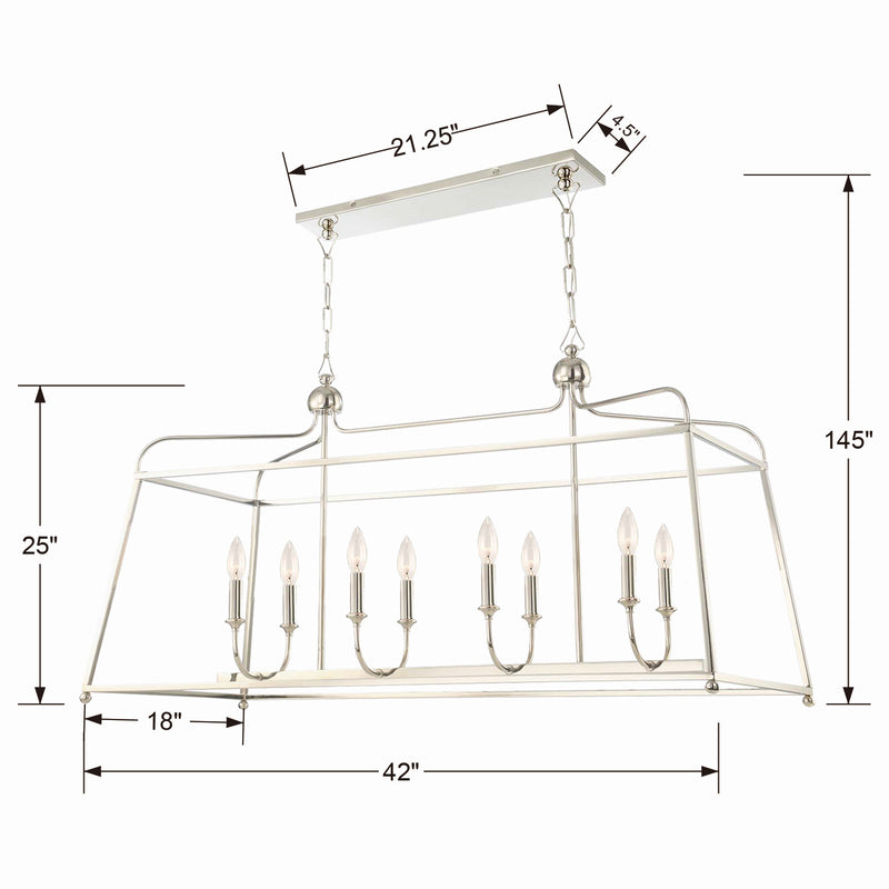 Crystorama 2249-PN_NOSHADE Eight Light Chandelier, Polished Nickel