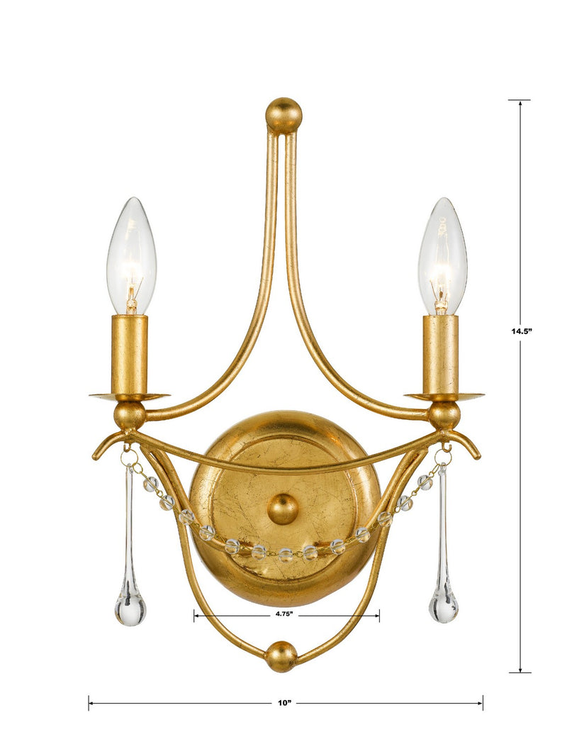 Crystorama 422-GA Two Light Wall Sconce, Antique Gold