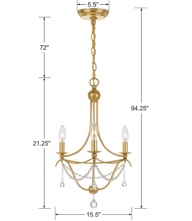 Crystorama 423-GA Three Light Mini Chandelier, Antique Gold