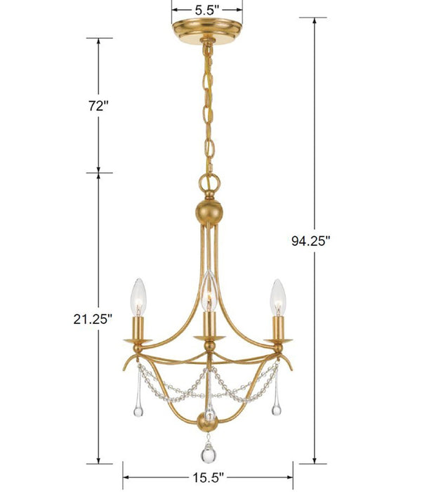 Crystorama 423-GA Three Light Mini Chandelier, Antique Gold