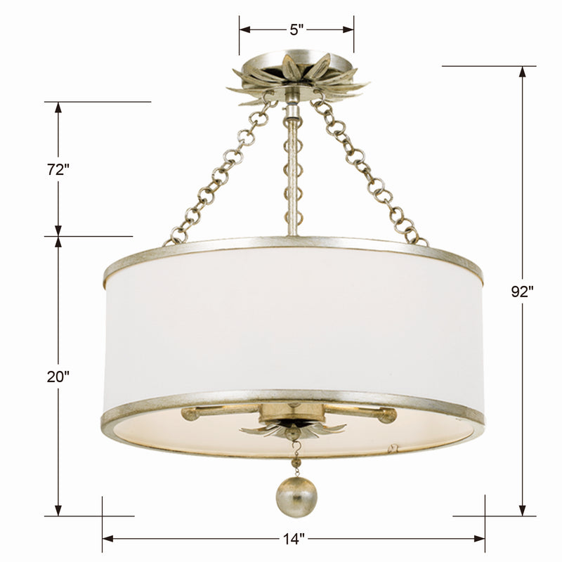 Crystorama 513-SA_CEILING Three Light Semi Flush Mount, Antique Silver