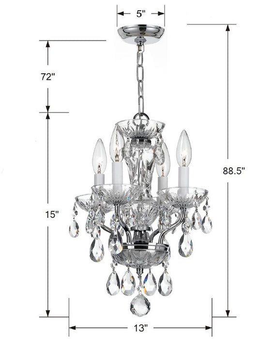 Crystorama 5534-CH-CL-SAQ Four Light Chandelier, Polished Chrome