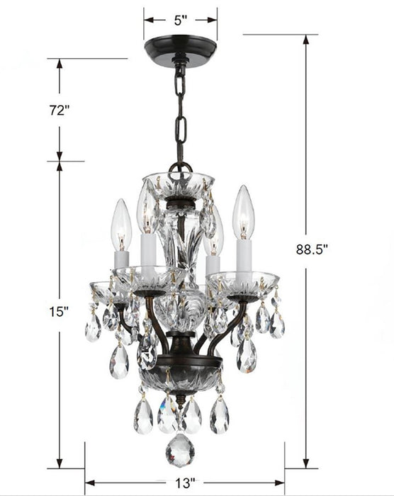 Crystorama 5534-EB-CL-S Four Light Chandelier, English Bronze