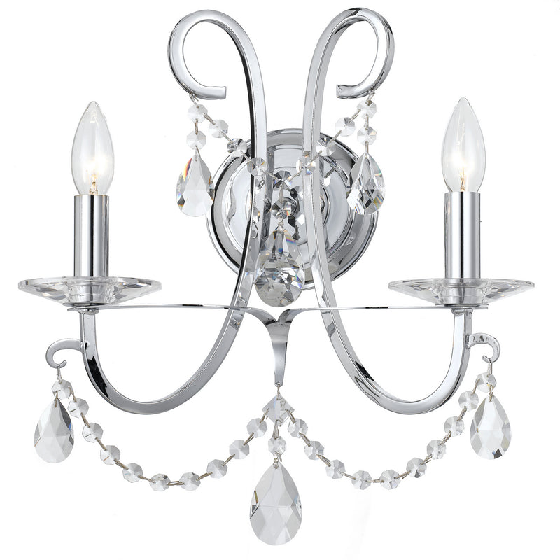 Crystorama 6822-CH-CL-SAQ Two Light Wall Sconce, Polished Chrome