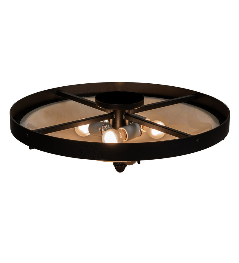Meyda Tiffany 210573 Four Light Flushmount, Black Satin Wrought Iron