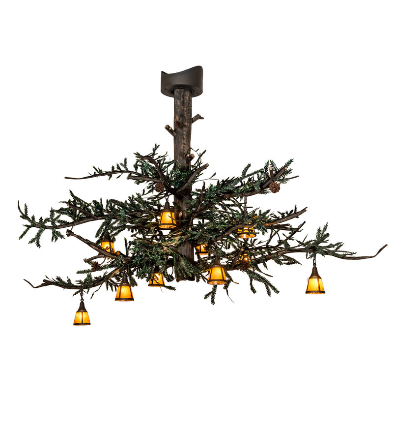 Meyda Tiffany 214347 Ten Light Chandelier, Wrought Iron With Green Branches
