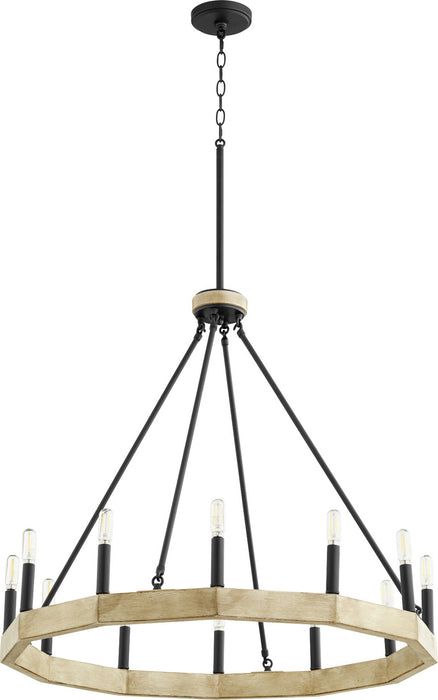 Quorum 6189-12-69 12 Light Chandelier, Textured Black w/ Driftwood finish