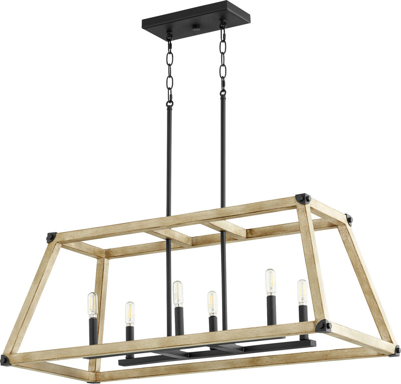 Quorum 6589-6-69 Six Light Entry Pendant, Textured Black w/ Driftwood finish