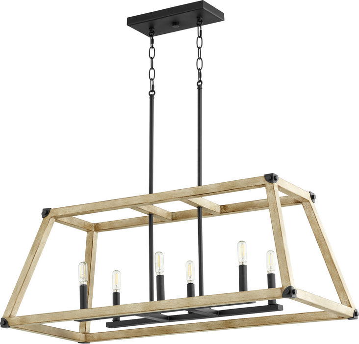 Quorum 6589-6-69 Six Light Entry Pendant, Textured Black w/ Driftwood finish