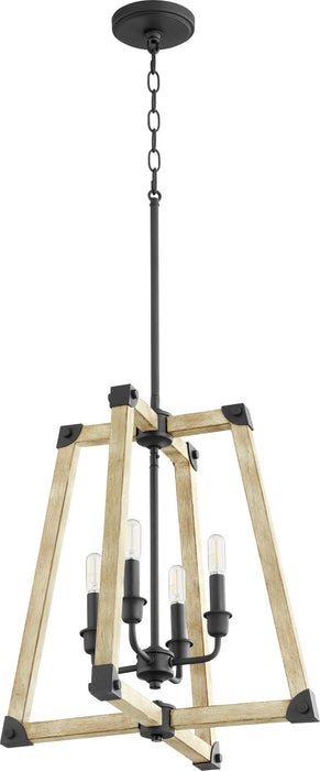 Quorum 6789-4-69 Four Light Entry Pendant, Textured Black w/ Driftwood finish
