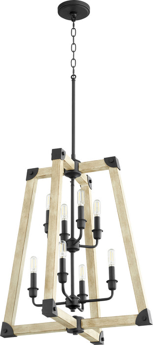Quorum 6789-8-69 Eight Light Entry Pendant, Textured Black w/ Driftwood finish